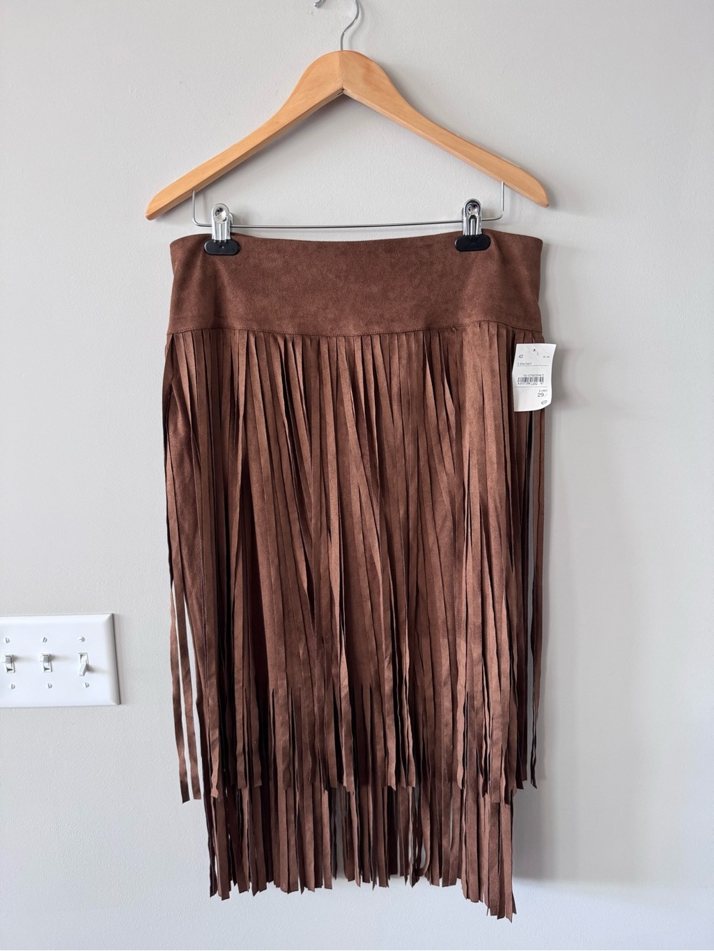 NWT! Yessica European Brown Fringe Faux Suede Midi Skirt - Milk Chocolate